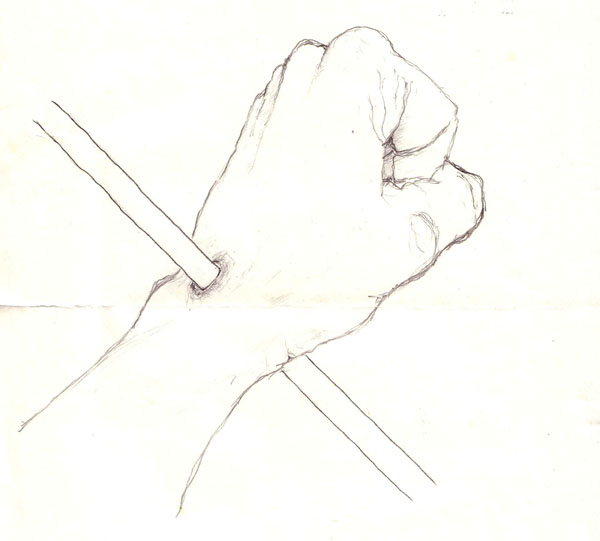 Bleistiftzeichnung Durchdrungene Hand